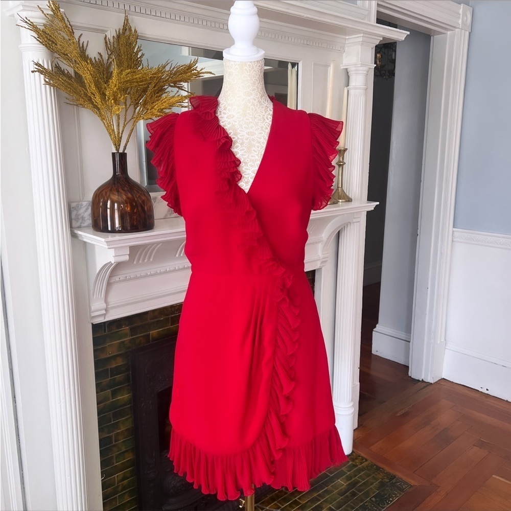 JILL STUART Red Flutter Ruffle Trim V-Neck Mini Dress‎ Size 6 - Picture 6 of 14
